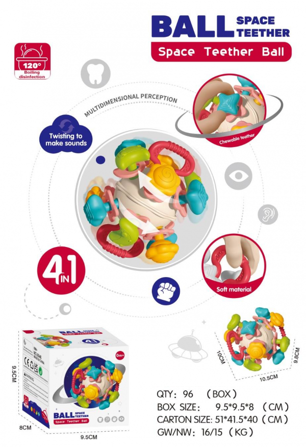 Silicone Space Ball Baby Teether - Sensory Toys for Boys and Girls, Newborn & Infant Rattle Toys, Montessori Learning Developmental Toddler Toys Suitable for Babies 6+ Months