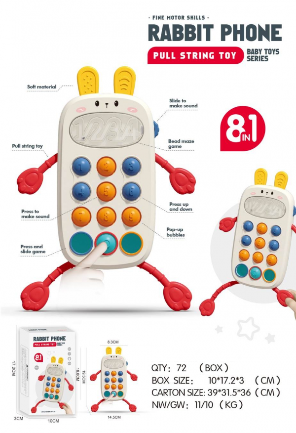 Silicone Pull String Activity Toy Phone Shape Sensory Toys