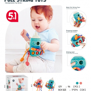 Baby Sensory Montessori Toy for 6-12-18 Months Babies, Food Grade Silicone Pull String Teething Toy for 1 2 3 Year Old, Sensory Activity Toys for Toddlers, Travel, Baby Fine Motor Skills Gift