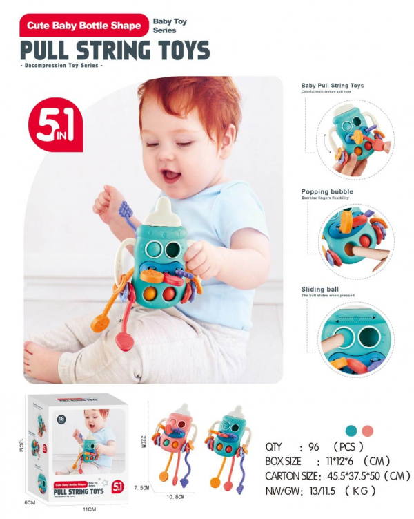 Baby Sensory Montessori Toy for 6-12-18 Months Babies, Food Grade Silicone Pull String Teething Toy for 1 2 3 Year Old, Sensory Activity Toys for Toddlers, Travel, Baby Fine Motor Skills Gift