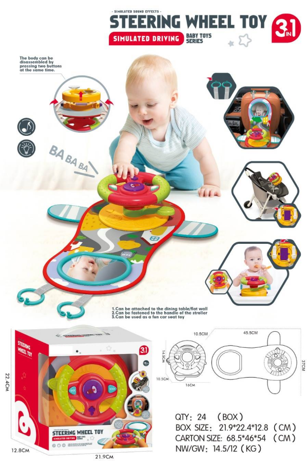 Travel Baby Toys, Interactive Dashboard Steering Wheel Pretend Play Driving Toy, Rear Car Seat Toys with Mirror 2-in-1 Baby Stroller Toy.