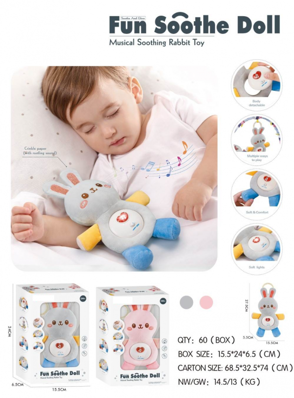 Baby Soft Stuffed Soother Toy and Toddler plush baby sleep toy sound and Light Soothe Doll
