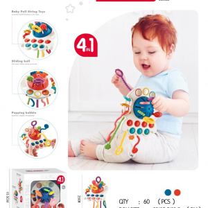 Montessori Sensory Toys Silicone Pull String Toys Baby Activity Motor Skills Development Educational Toy for Babies 1 2 3 Years