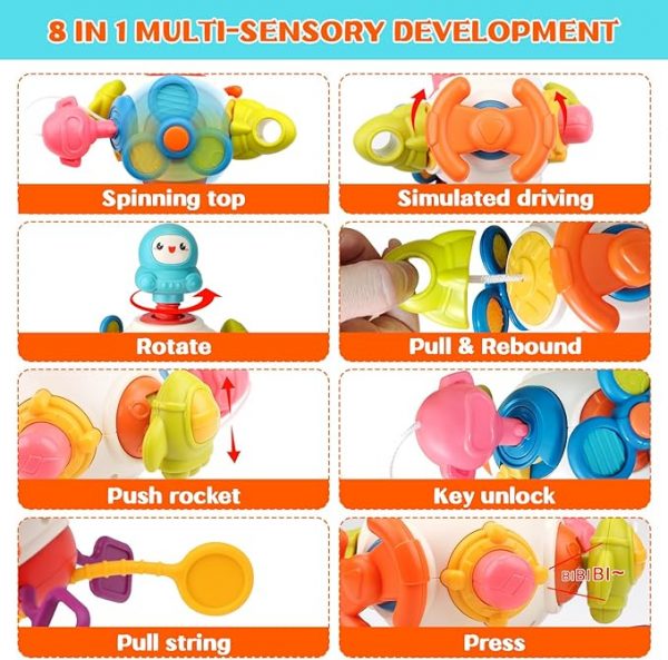 Montessori Toys for 1 2 Years Old Sensory Toys for Toddlers 1-3 8-in-1 Busy Board Activity Cube Baby Gifts for 6-18 Months Infant Boys Girls Airplane Plane Car Travel Toys Educational Learning - Image 4