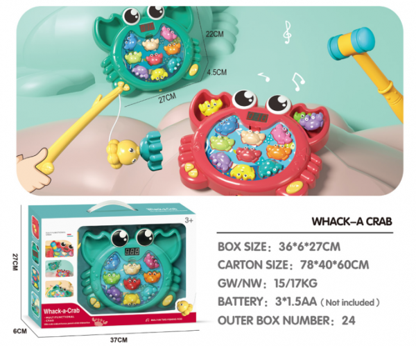 2 in 1 whack-a-crab fishing board game hammer pounding banging interactive toy educational fishing whack a mole with music light