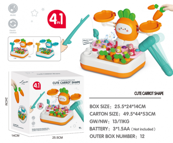 ADORABLE CARROTS INTERACTIVE TOY POUNDER FISHING COLLECTING CARROTS 4IN1