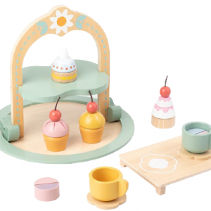 Wooden Tea Party Set,Toddler Tea Set with Cake Stand,Tea Sets for Toddlers 3-5，Pretend Play Tea Set Toy，Non-Toxic Wooden Tea Set for Little Girls Toddler Wood Tea Set Birthday