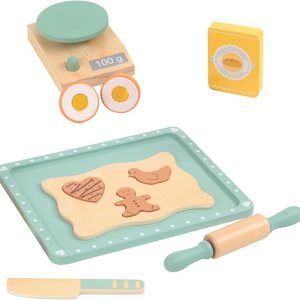 Wooden Cookie Bake Play Food Set, Pretend Play Cookies and Baking for Toddlers, Montessori Play Kitchen Accessories Wooden Food Set for Kids (Cookie Maker)