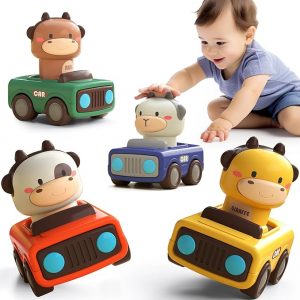 Cute Animal Shape Catapult Toy Car Press Type Ejection Vehicles Educational Learning Toys Cartoon Car Birthday Gifts For Kids
