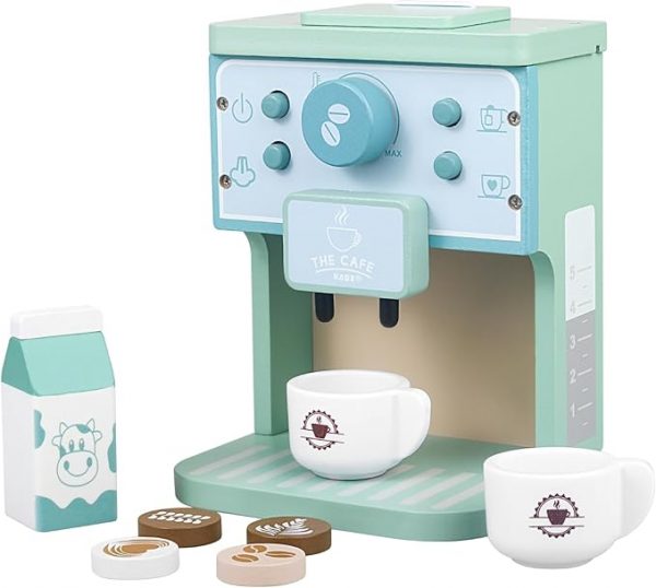 Kids Coffee Maker Kitchen Toy Playset - Toy Coffee Maker for Kids Interactive Wooden Toy Espresso Machine for Role-Playing Games