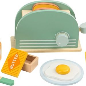 Wooden Pop Up Toaster Toys Play Set for Kids, Bread Maker Toy, Montessori Pretend Play Food Kitchen Accessories for Toddler Girls and Boys (Bread Maker)