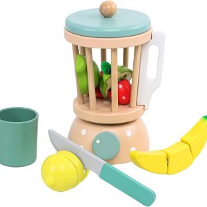 Wooden Blender Toys Play Set for Kids, Fruit Juicer Maker Toy, Montessori Pretend Play Food Kitchen Accessories for Toddler Girls and Boys (Juicer)