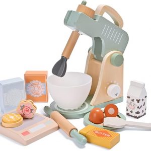 Play Kitchen Accessories, Pretend play food sets for kids kitchen, Wooden Toy Mixer Set, Blender Bake Cookies Playset Cooking Kitchen Accessories Toys for Boys Girls Ages 3+