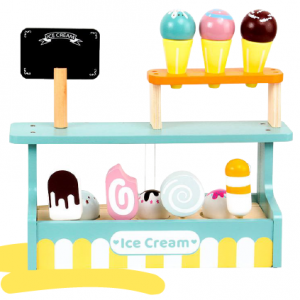 Wooden Ice Cream Set for Kids, Ice Cream Shop Toys, Pretend Food Toys Play Kitchen Accessories, Toddlers Ice Cream Toys Perfect Birthday for Kids Ages 3+
