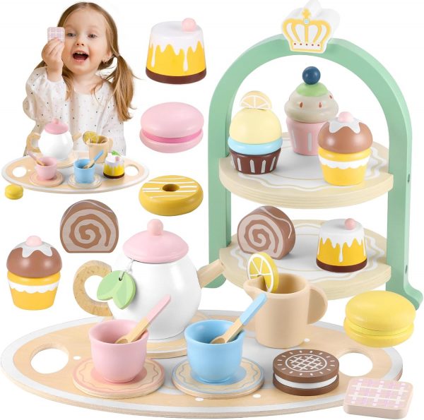 Wooden Tea Party Set for Little Girls