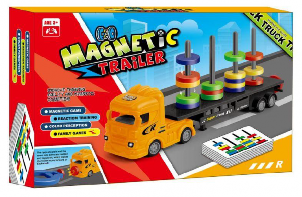 Educational toy magnetic trailer truck stacking tower match color cognitive orientation toys magnetic game for child with cards