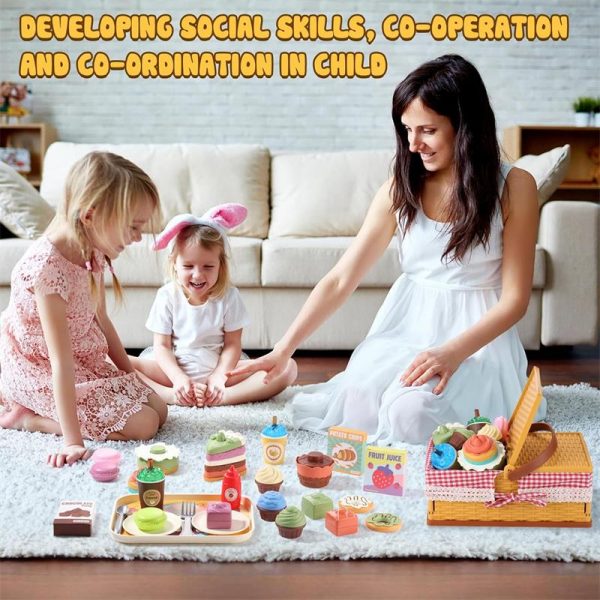 Picnic Toy Set for Kids Picnic Toddler Toys Fake Food Pretend Toys - Image 6