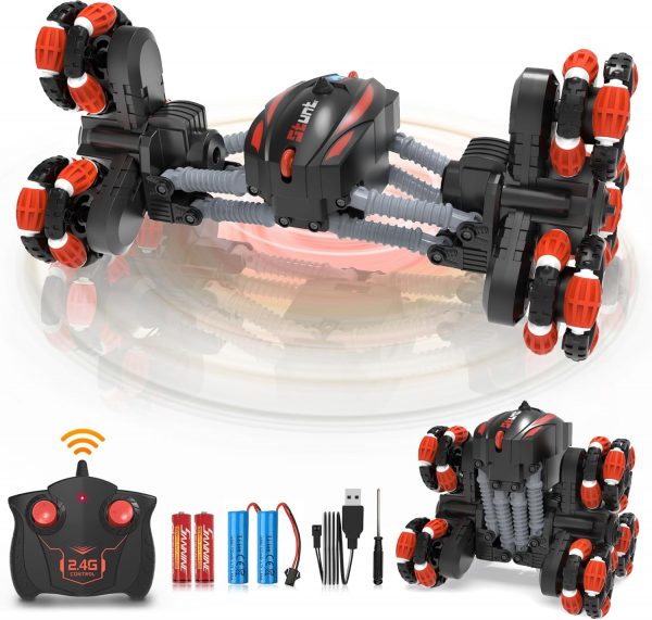 Remote Control Car, RC Transform Stunt Car 360° Flips Rotating, Drift, 90° Upright Driving RC Stunt Car with Headlight All Terrain Toys for Ages 5-12 Kids Boys Girls Toy Gifts