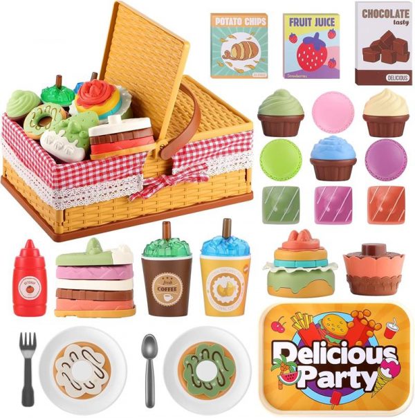 Picnic Toy Set for Kids Picnic Toddler Toys Fake Food Pretend Toys - Image 5