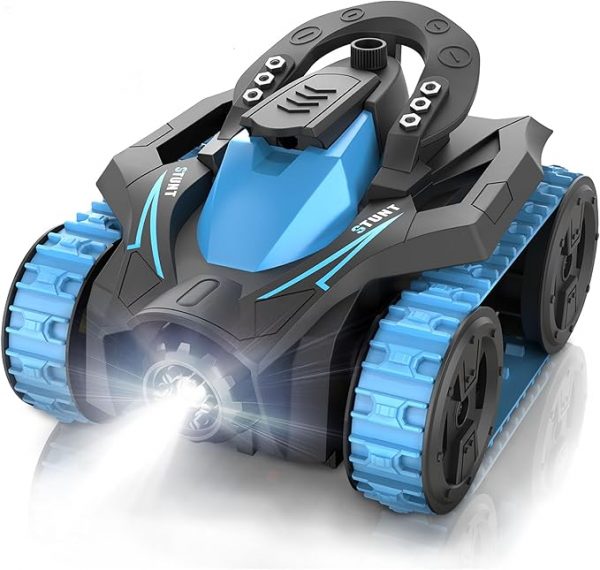 RC Tank, Remote Control Tracked Stunt Car, 360-degree Upright Rotating, RC Crawler Driving with LED Lights, 4WD All Terrain Car Toys Birthday Xmax Gift for Kids Boys Girls